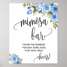 Poster Sinal de barra de Mimosa Floral Azul Casamento Chá
