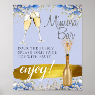 Poster Sinal de Barra de Mimosa Floral Azul Dourado para