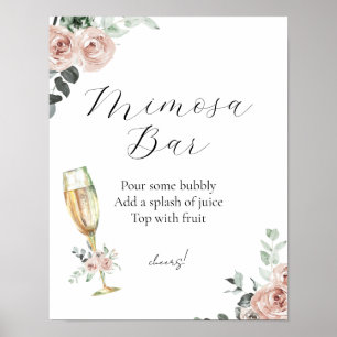 Poster Sinal de barra de Mimosa floral Brunch e Bubbly