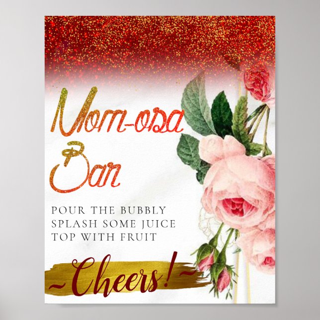 Poster Sinal de barra de Mimosa floral elegante Chic (Frente)