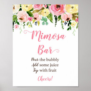 Poster Sinal de Barra de Mimosa Floral Rosa e Amarelo