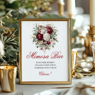 Poster Sinal de Barra de Mimosa Luxo Blush Burgundy Flora