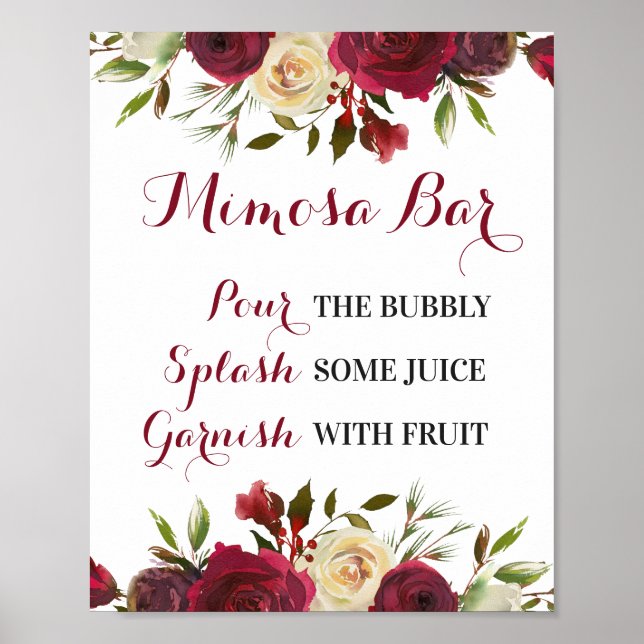 Poster Sinal de barra de Mimosa Marsala Casamento Chuveir (Frente)
