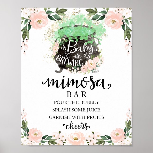 Poster Sinal de barra de Mimosa para Chá de Bebê Cauldron (Frente)