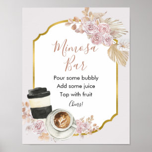 Poster Sinal de Barra de Mimosa para Chá de Noiva Boho Lo