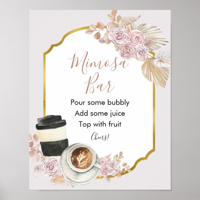 Poster Sinal de Barra de Mimosa para Chá de Noiva Boho Lo (Frente)