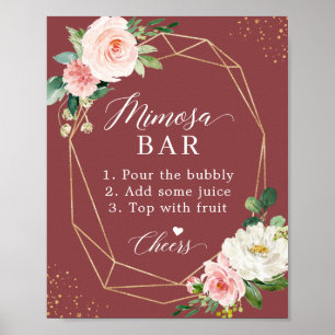 Poster Sinal de Barra de Mimosa para Chá de Noiva com Ros