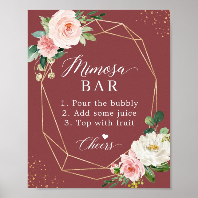 Poster Sinal de Barra de Mimosa para Chá de Noiva com Ros (Frente)