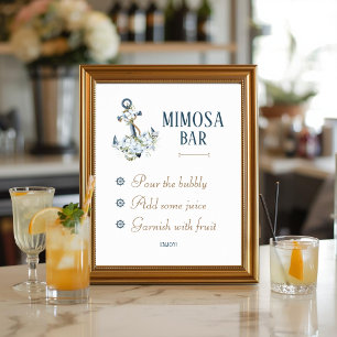 Poster Sinal de Barra de Mimosa para Chá de Noiva Náutico