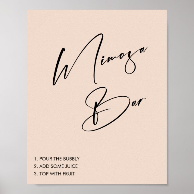 Poster Sinal de Barra de Mimosa para Chá de Noiva Rosa Mi (Frente)