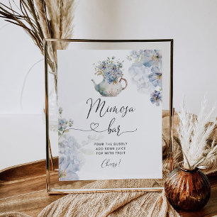 Poster Sinal de barra de mimosa para chá floral azul