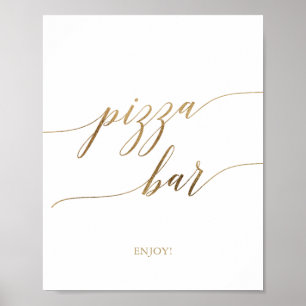 Poster Sinal de Barra de Pizza em Caligrafia Dourada Eleg
