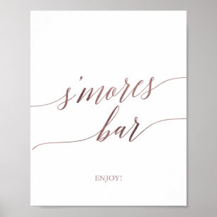 Poster Sinal de Barra de S'mores em Caligrafia Rosa Doura