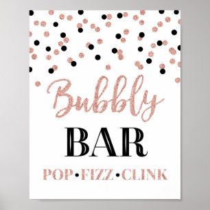 Poster Sinal de barra espumante rosa dourada com confetes