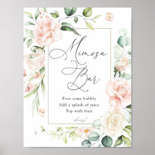 Poster Sinal de Barra Mimosa com Florais Rosados e Vegeta