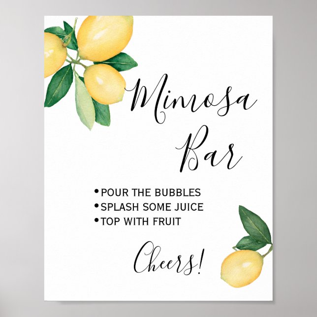 Poster Sinal de Barra Mimosa para Chá de Noiva com Limões (Frente)