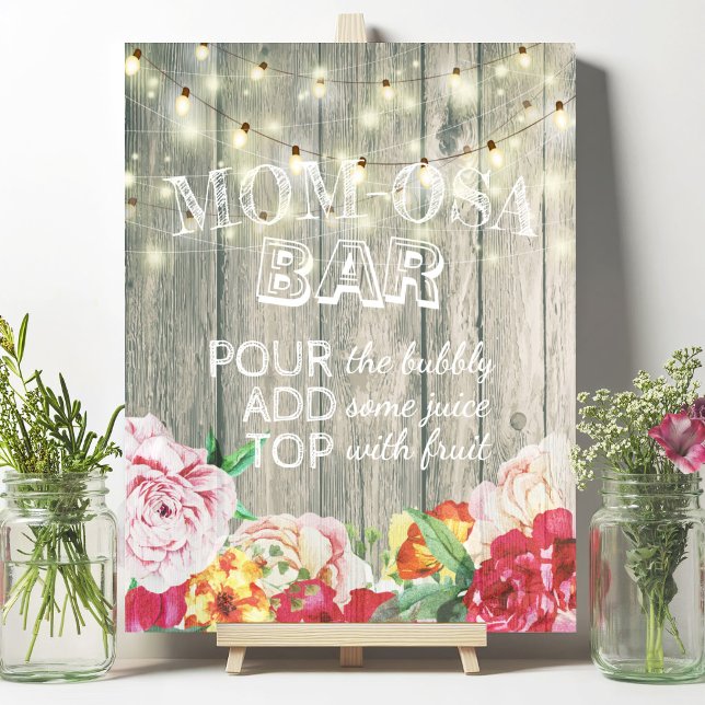 Poster Sinal de Barra MOM-OSA para Chá de Bebê com Flores (Criador carregado)