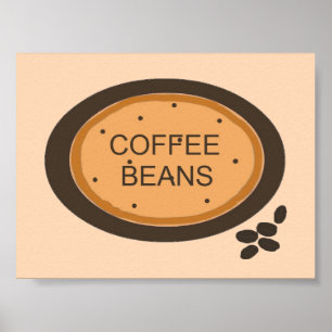 Pôster Sinal de bean de café em laranja e marrom