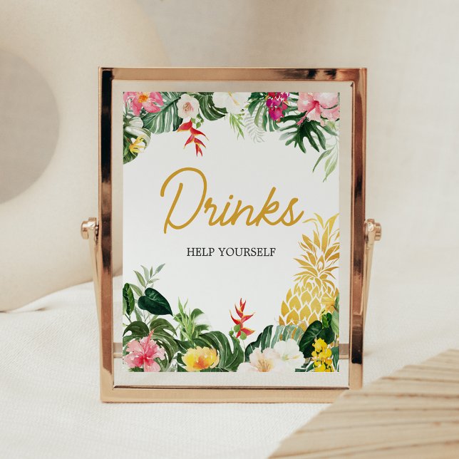 Poster Sinal de Bebê Abacaxi Aloha Baby Drinks para Chás  (Aloha Baby Shower Sign)