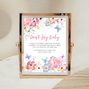 Poster Sinal de Bebê Borboleta Floral Não Diga Bebê
