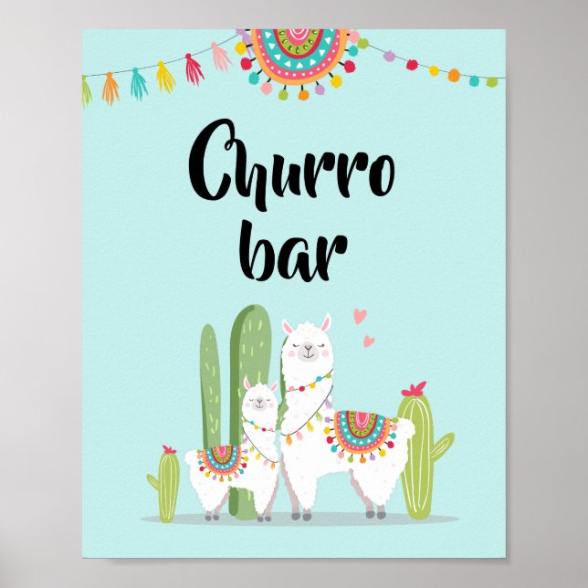 Poster Sinal de Bebê Chá Churro Bar Snack Festa de Llama (Frente)