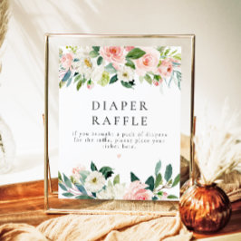 Poster Sinal de bebê Raffle, Fralda Floral Rosa-Esbranqui
