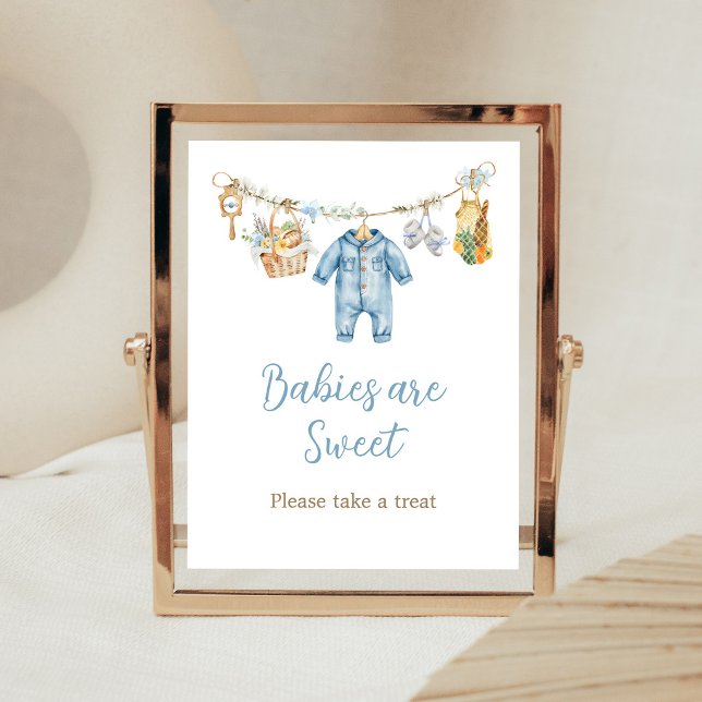 Poster Sinal de Bebês Crescidos Localmente São Doces (Blue Locally Grown Baby Shower Babies are Sweet Sign)