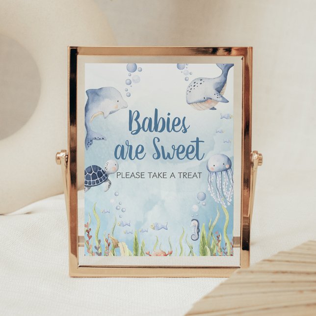 Poster Sinal de Bebês de Chuva Azul Debaixo do Mar São Do (Under the Sea Baby Shower Sign)