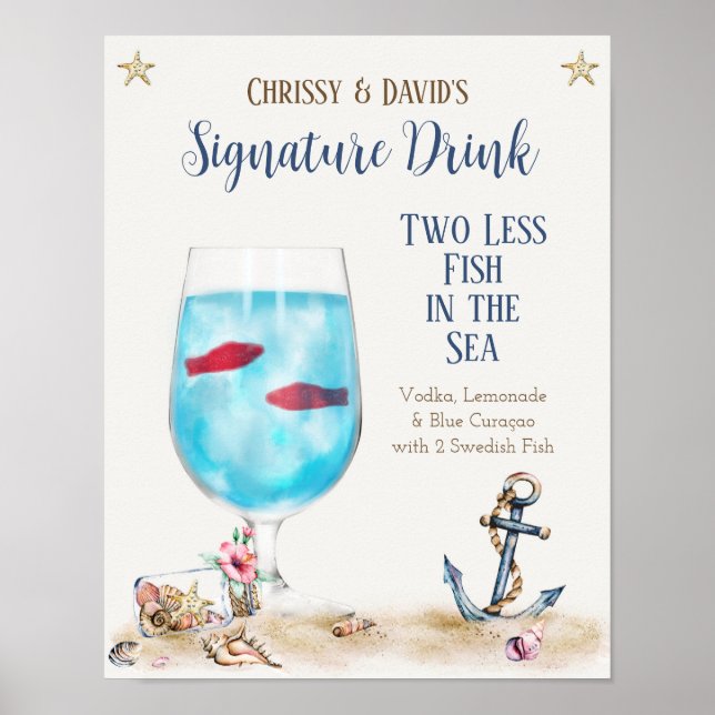 Poster Sinal de Bebida com a Assinatura Dois Menos Peixes (Frente)