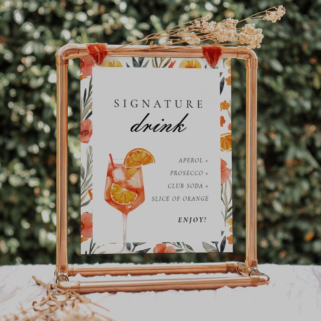 Poster Sinal de Bebida de Assinatura Aperol Chá de Noiva (Criador carregado)
