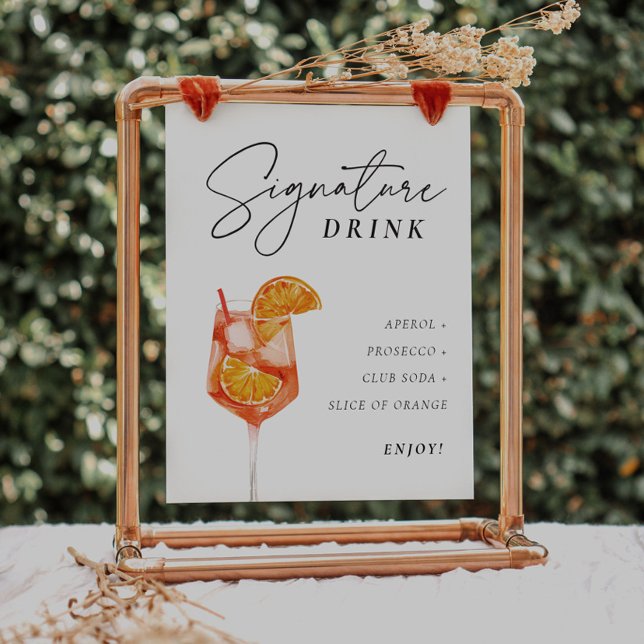 Poster Sinal de Bebida de Assinatura Aperol Chá de Noiva (Criador carregado)