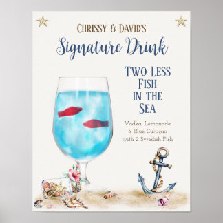 Poster Sinal de Bebida de Assinatura Dois Menos Peixes no