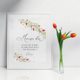 Poster Sinal de bebida de barra de mimosa de flores silve