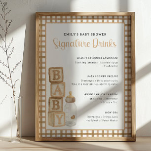 Poster Sinal de Bebida de Chá de Bebê Taupe para Impressã