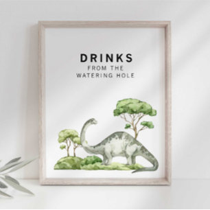 Poster Sinal de bebida de dinossauro jurássico aquarela