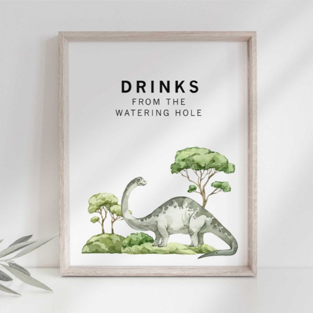 Poster Sinal de bebida de dinossauro jurássico aquarela (Criador carregado)