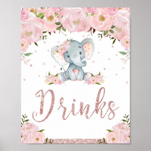 Poster Sinal de Bebida Decoração de Chuveiro de Bebê Elef (Frente)