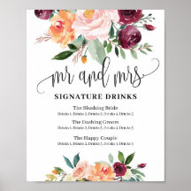 Sinal de bebida floral russa mr e mrs