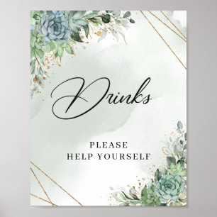 Poster Sinal de bebidas boho moldura dourada suculentas e