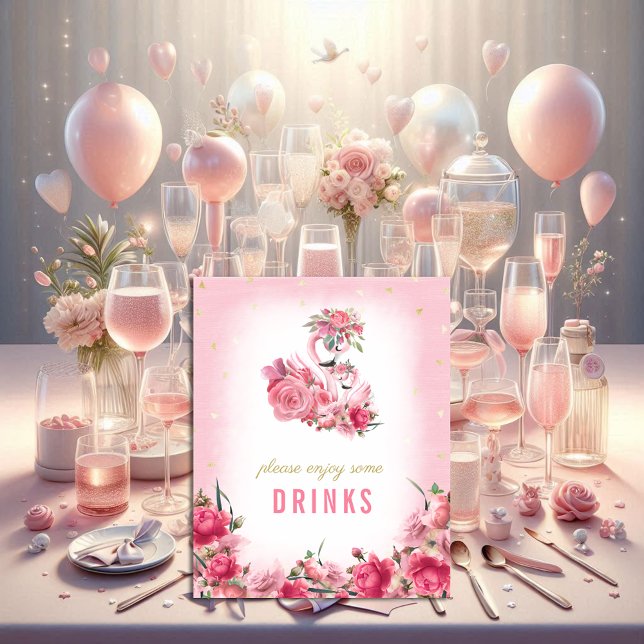Poster Sinal de Bebidas Chá de Bebê Flamingo Rosa Bailari (Criador carregado)
