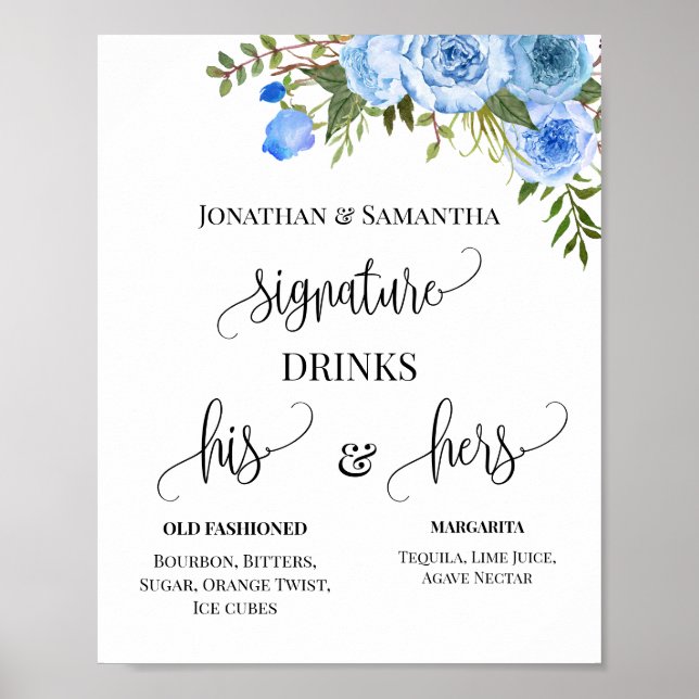 Poster Sinal de Bebidas com Assinatura Casamento Casal Fl (Frente)