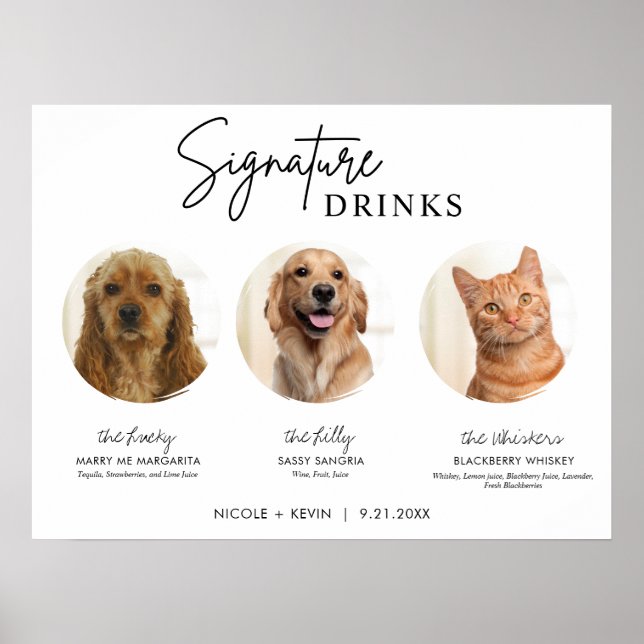 Poster Sinal de Bebidas com Assinatura de 3 Animais de Es (Frente)