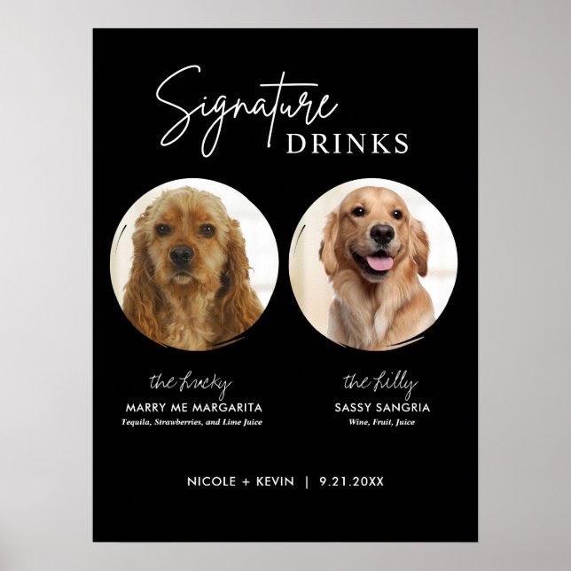 Poster Sinal de Bebidas com Assinatura de Cachorro Imprim (Frente)
