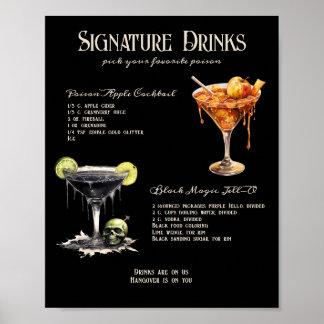 Poster Sinal de Bebidas com Assinatura de Casamento Gótic