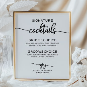 Poster Sinal de Bebidas com Assinatura de Casamento Moder