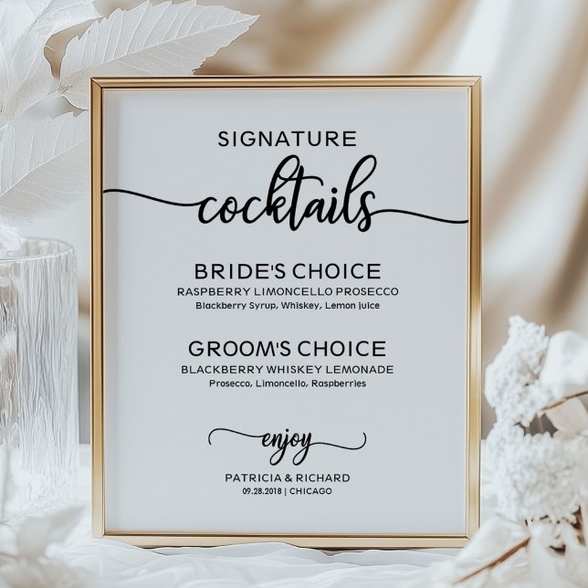 Poster Sinal de Bebidas com Assinatura de Casamento Moder (Criador carregado)