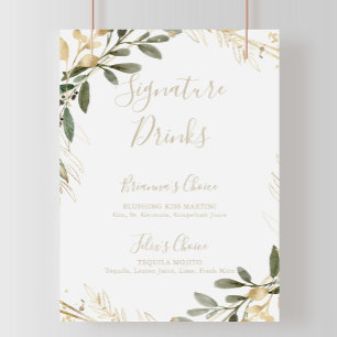 Poster Sinal de Bebidas com Assinatura de Outono com Folh