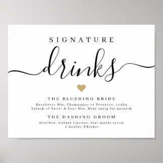 Poster Sinal de bebidas com assinatura de script simples 