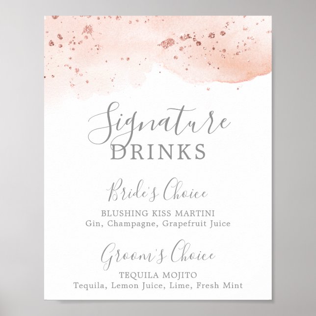 Poster Sinal de Bebidas com Assinatura em Dourado Rosa co (Frente)