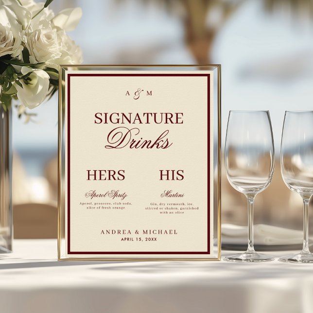 Poster Sinal de Bebidas com Assinatura Old Money em Marfi (Criador carregado)